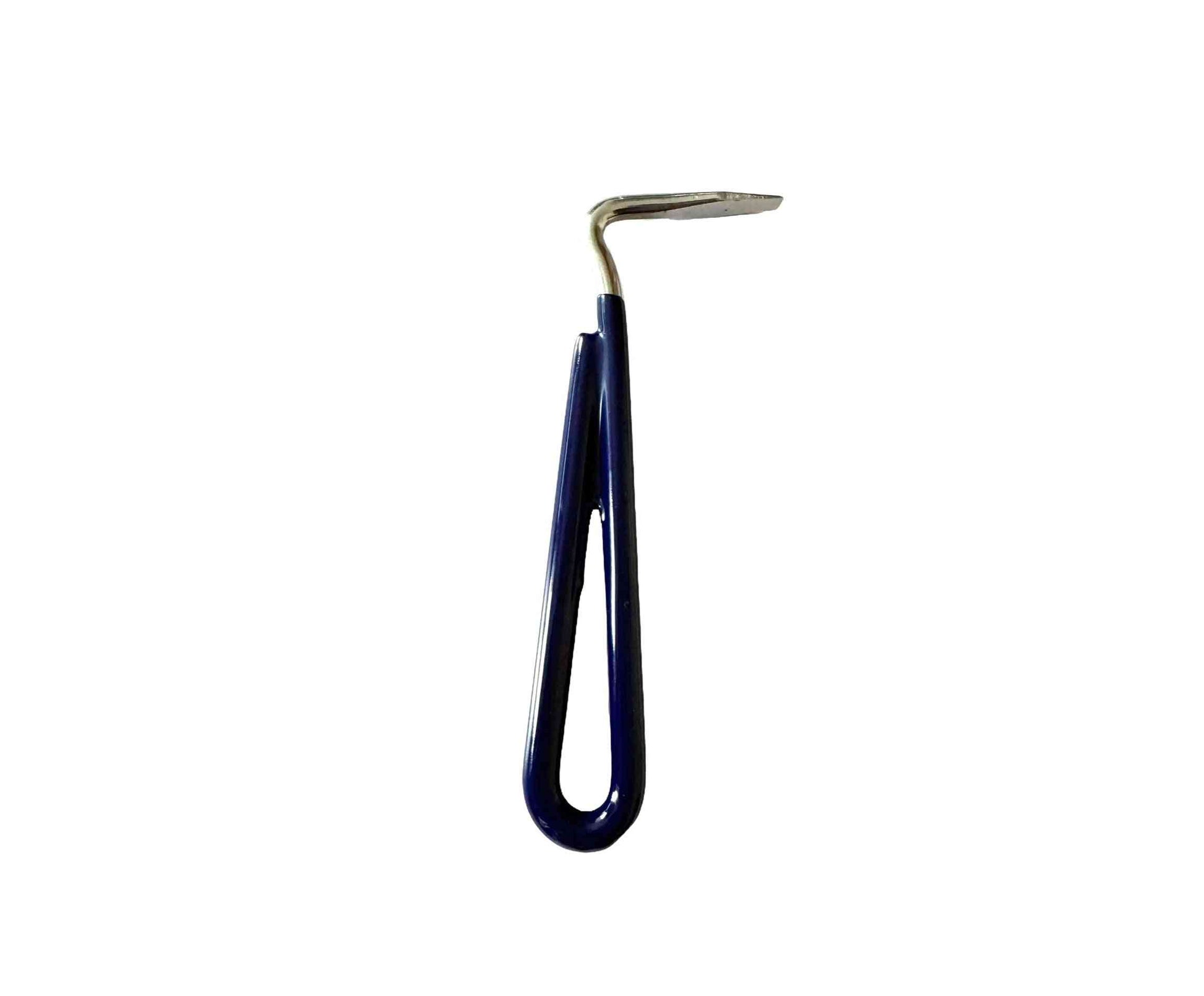 Rubber hoof care pick for horses with a sturdy metal hook and ergonomic non-slip handle. Essential farrier tool for hoof cleaning and maintenance.